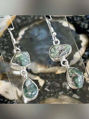Rough Hammered Ruby Zoisite Earrings 2”